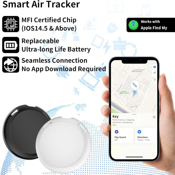2 Pack GPS Tracker for Vehicles Work with Find My (iOS Only) Real Time Mini Car Air Tracker Tag Global Coverage Hidden Car Locator Tracking Device No Monthly Fee No Subscription No SIM Card Required - Image 3
