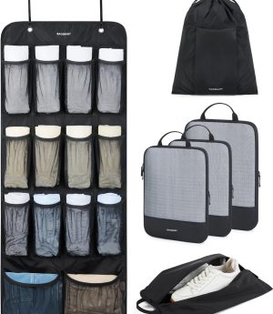 Hanging Compression Packing Cubes, 6 Set Large Suitcase Organizer Bags Set, Cruise Travel Essentials for Women