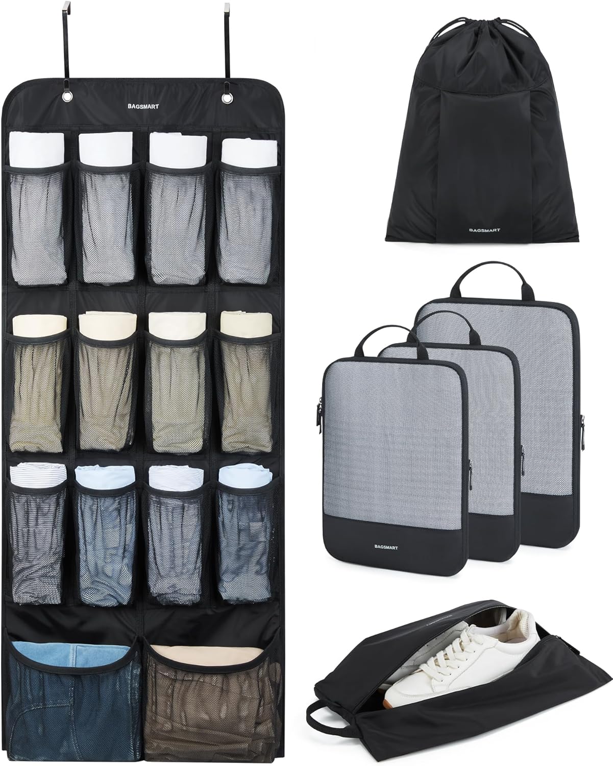 Hanging Compression Packing Cubes, 6 Set Large Suitcase Organizer Bags Set, Cruise Travel Essentials for Women